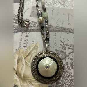 Vintage Repurposed Button with gem beads Necklace